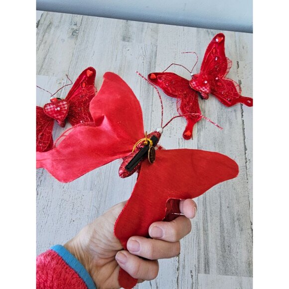 Katherine's collection gingham glitter butterfly clip Valentine red beaded decor - Picture 6 of 11